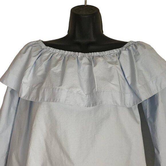𝅺 Wilfred Hollande Blouse Light Blue Off Shoulder Ruffle Women's Blouse size XS - Picture 5 of 8